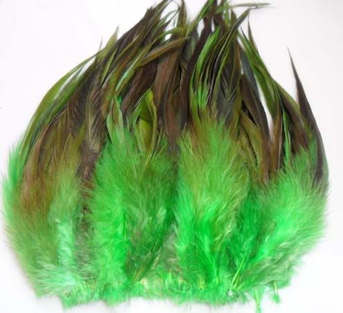 100 PCS, green badger saddle the rooster feathe4 6 inches 27  