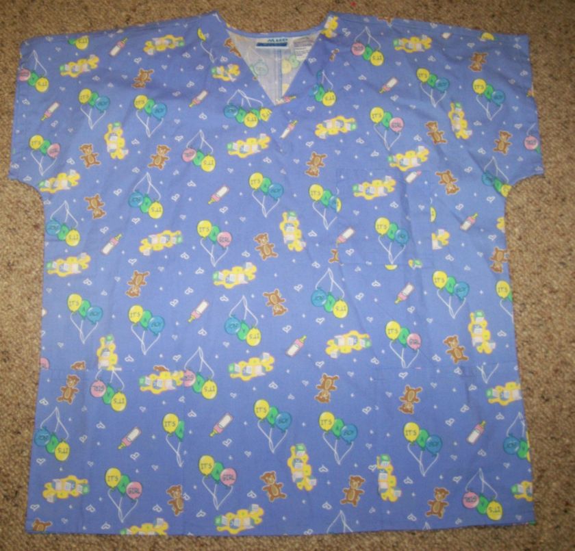 NWOT WOMENS LARGE BLUE BABY THEME MHD SCRUB TOP  