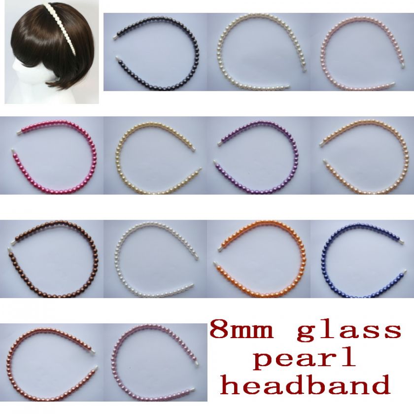 1pcs 8mm Charm Korea New Hair Glass Pearl beads Band Girl Headband 
