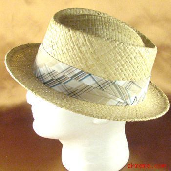 NWT 100% RAFFIA STRAW PORKPIE WIDE BAND HAT NATURAL M/L  