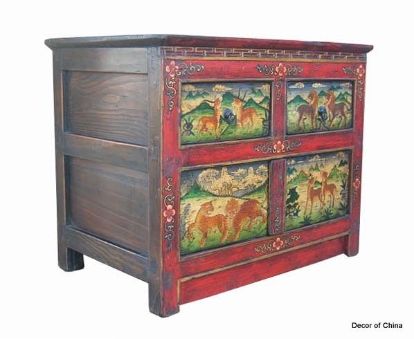 Nice Tibetan Painted Wood Cabinet Prayer Table DE18 03  