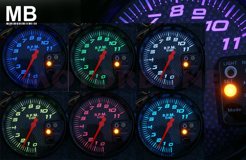 RPM Gauge NEW Universal 5 Inch 7 Color Carbon Fiber Style Tachometer 