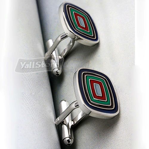   Colorful Art Circles Square Model Men`s Wedding Party Gift Cuff Links